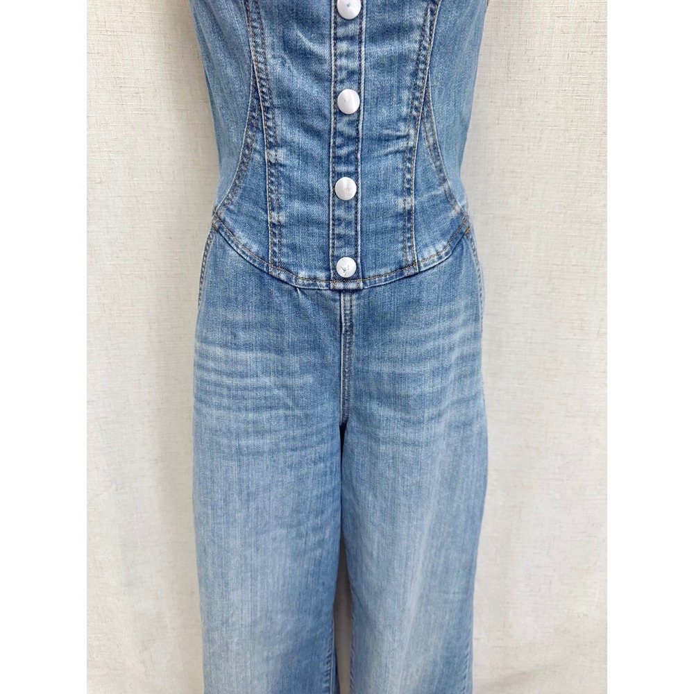 Pilcro Strapless Denim Corset Jumpsuit‎ Womens 6 Light Blue Wide Leg Corset - Picture 4 of 16